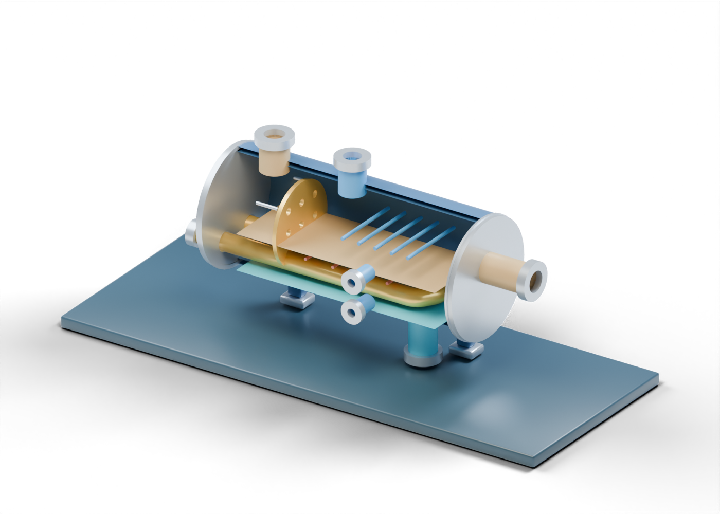 Horizontal heater-treater cutaway model