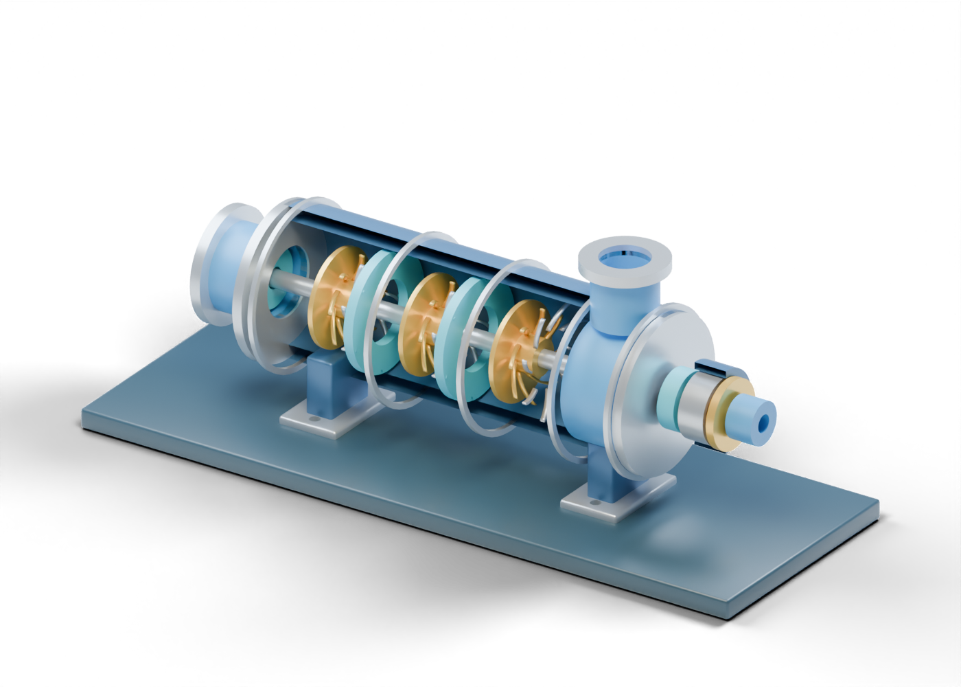 Multistage centrifugal gas compressor cutaway model