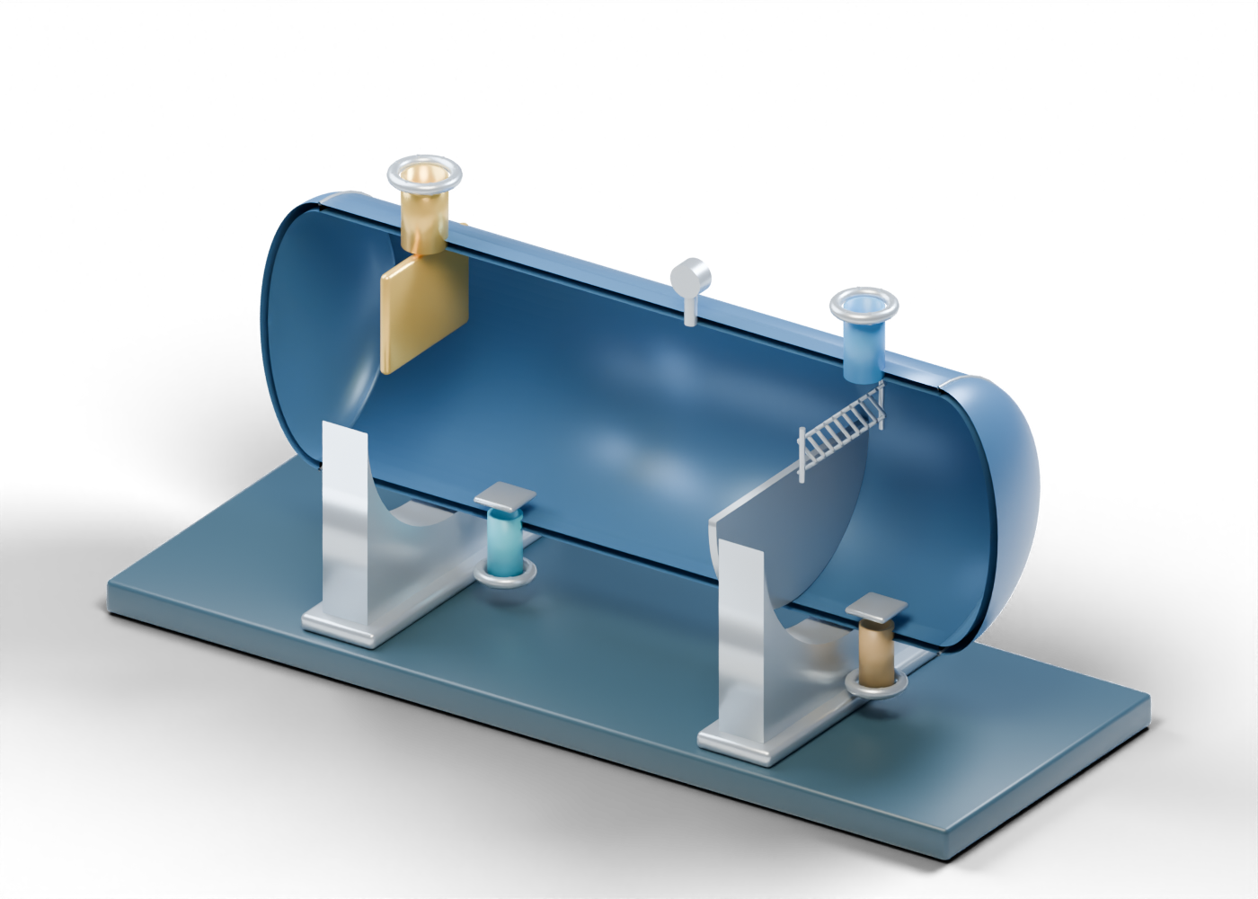 Three-phase separator model with a cylindrical vessel and colored connections