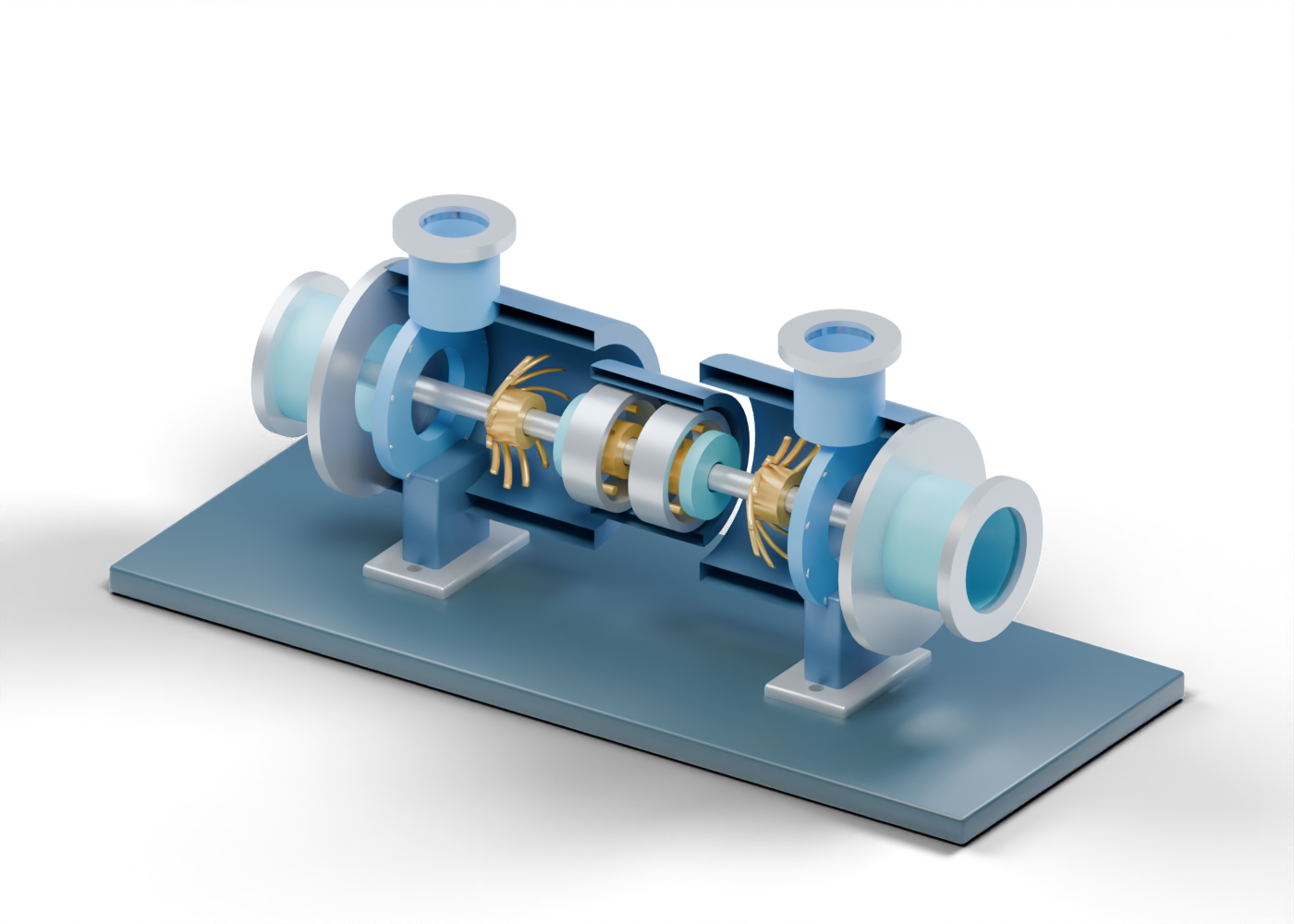 Turboexpander and loading-compressor cutaway model
