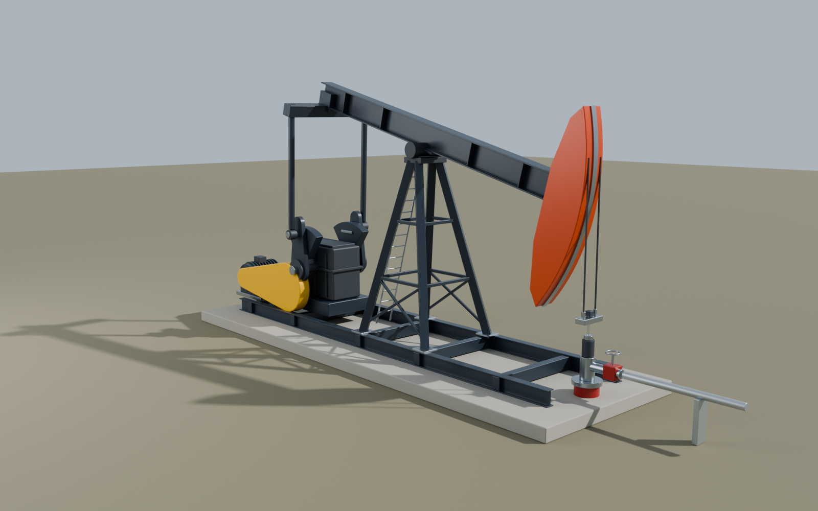 Product render of a beam pumping unit on a concrete foundation